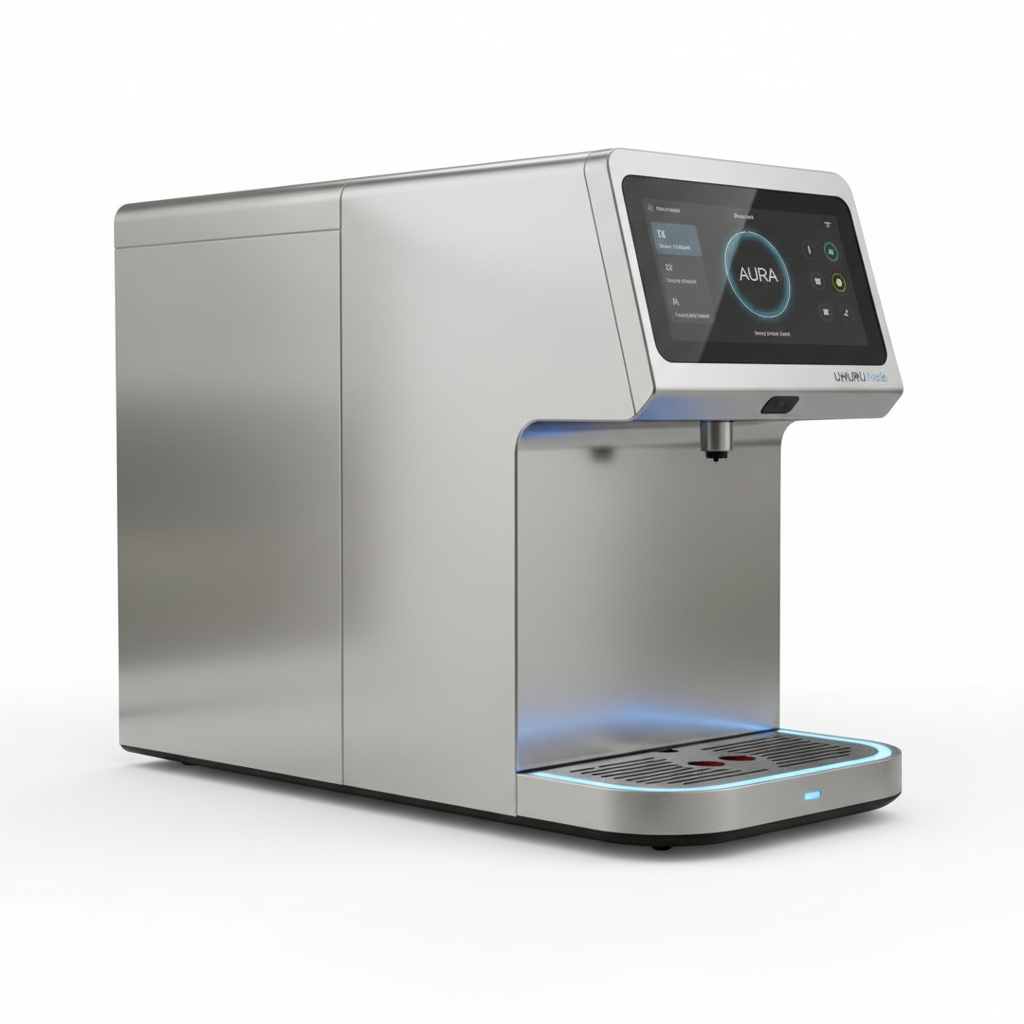 UHURU Node three-quarter angle showing display and dispenser